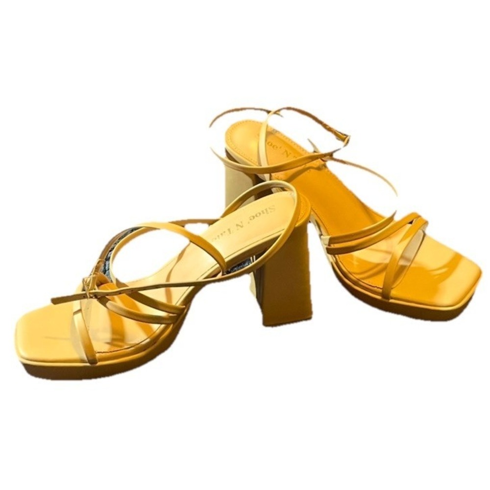 Shoe 'N Tale Platform Ankle Strap Chunky High Heel Sandals, Beige , Size 8